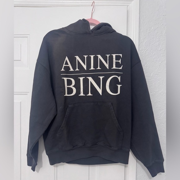 NWT Anine Bing $220 Faded Black/Grey Logo Hoodie XXS (VERY oversized) 23” PTP - Picture 8 of 11